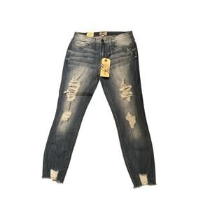 Denim Blvd Los Angeles Skinny Jeans Distressed Mid Rise‎ Denim Blue Size 11 NWT